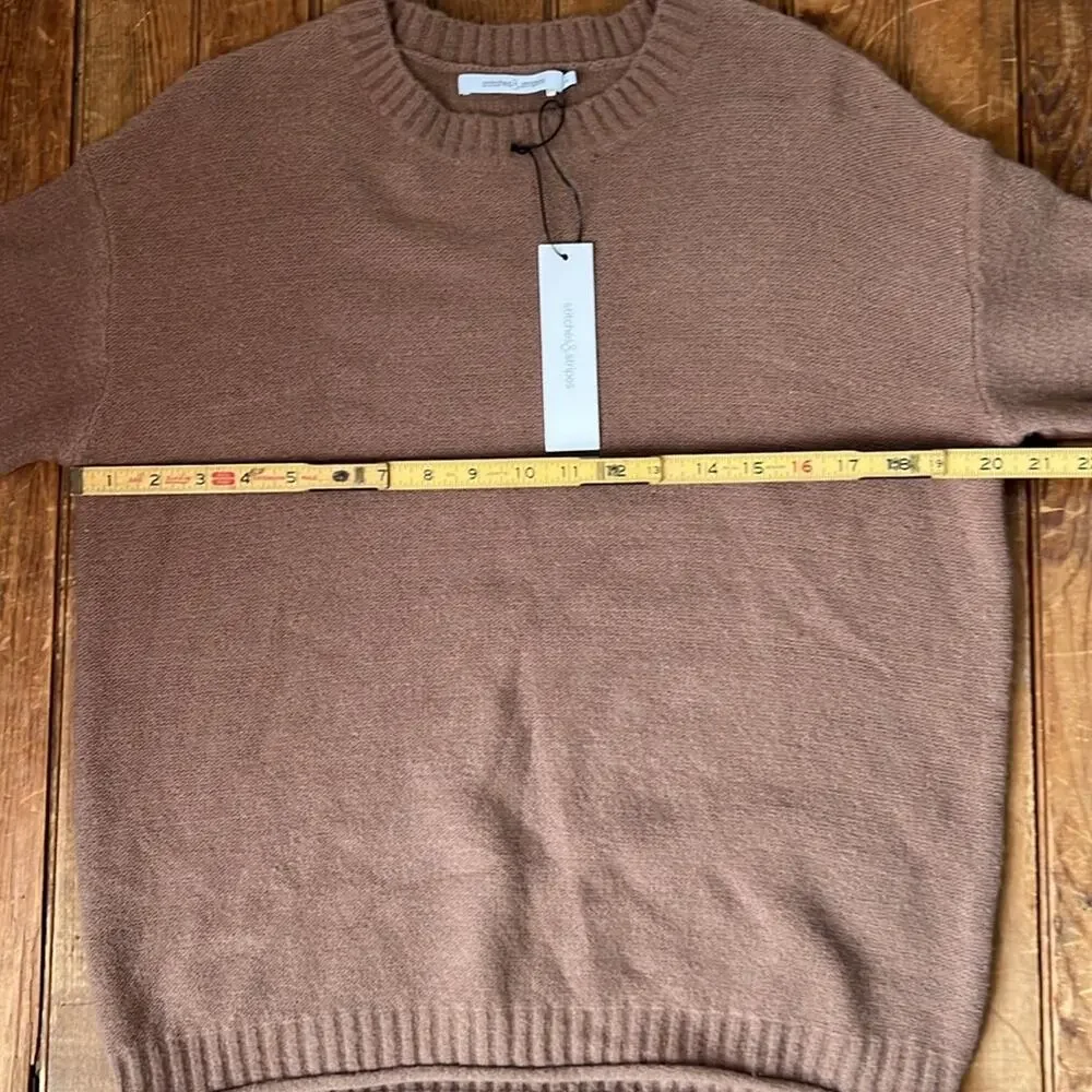 Women’s Revolve  Sweater Stitches and Stripes crew neck brown NWT new size med